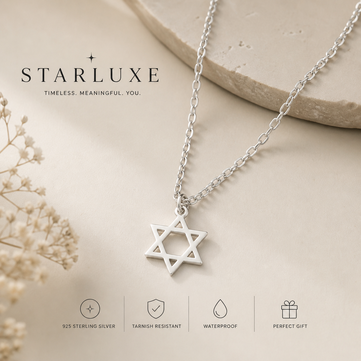 Starluxe Star of David Necklace – 925 Silver Minimalist Jewish Jewelry Gift for Men & Women