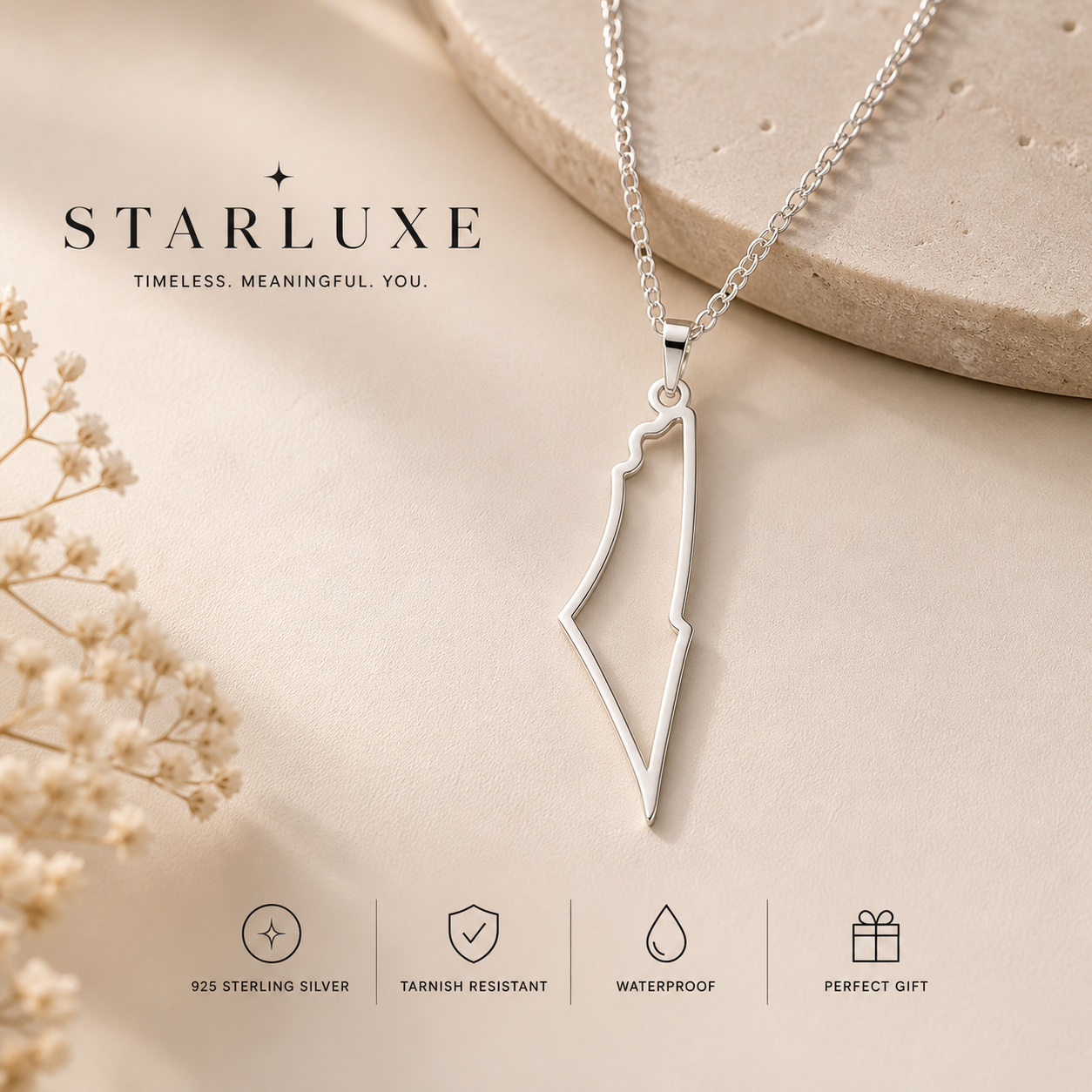 Starluxe Israel Map Necklace with Star of David – 925 Silver Minimalist Jewish Jewelry