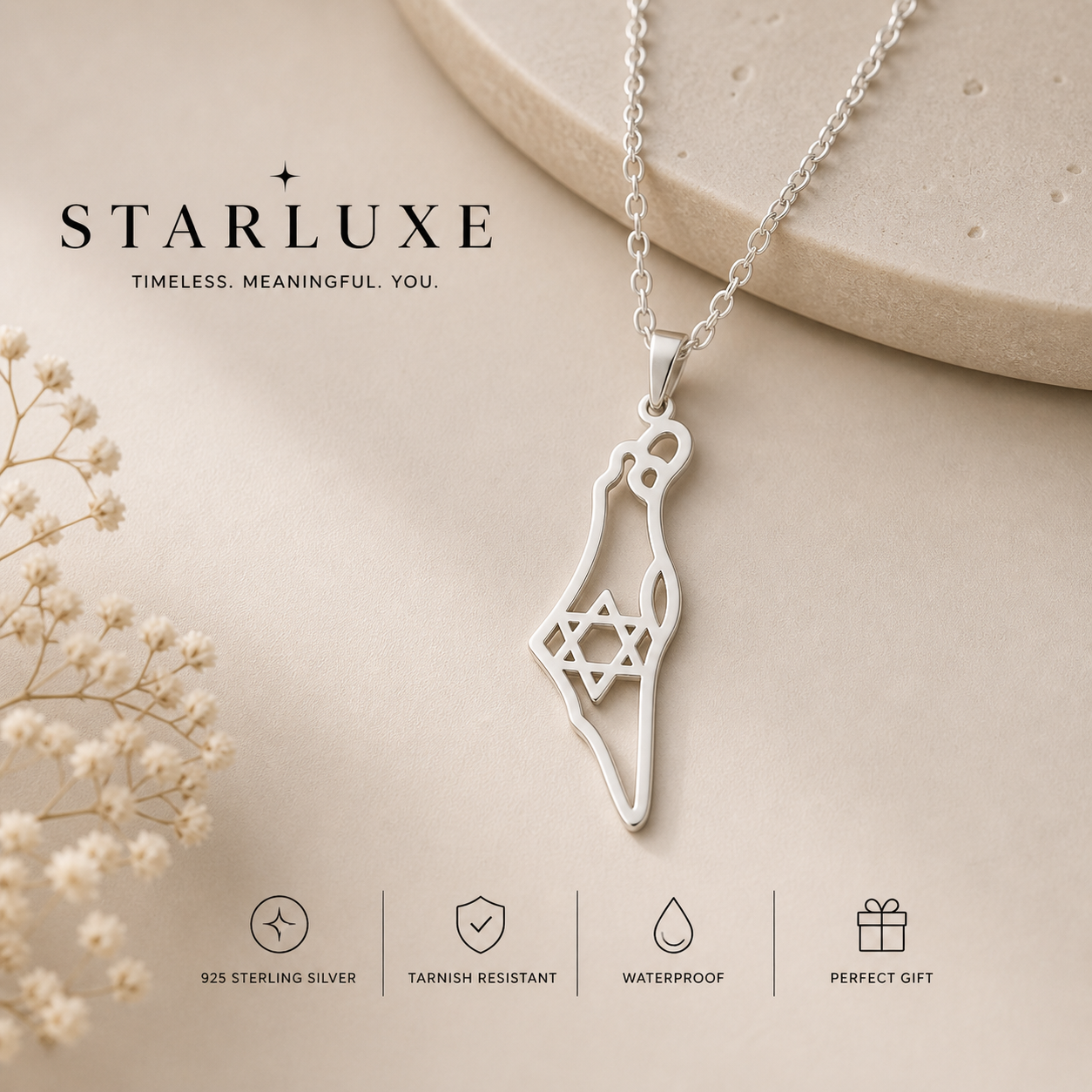 Starluxe Minimalist Israel Outline Necklace – 925 Silver Elegant Jewelry for Men & Women